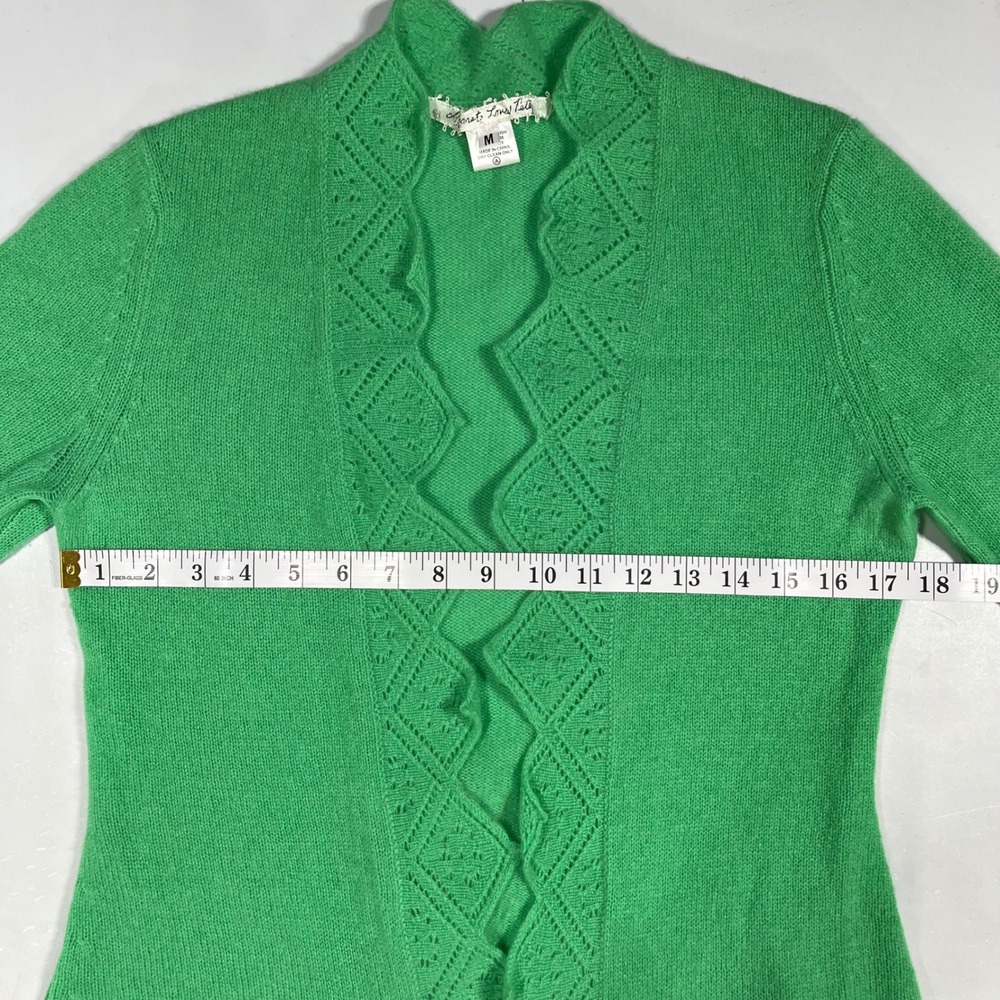 Margaret Loves Peter 100% Scottish Cashmere Green Ruffle Pointelle Cardigan M - Picture 7 of 9
